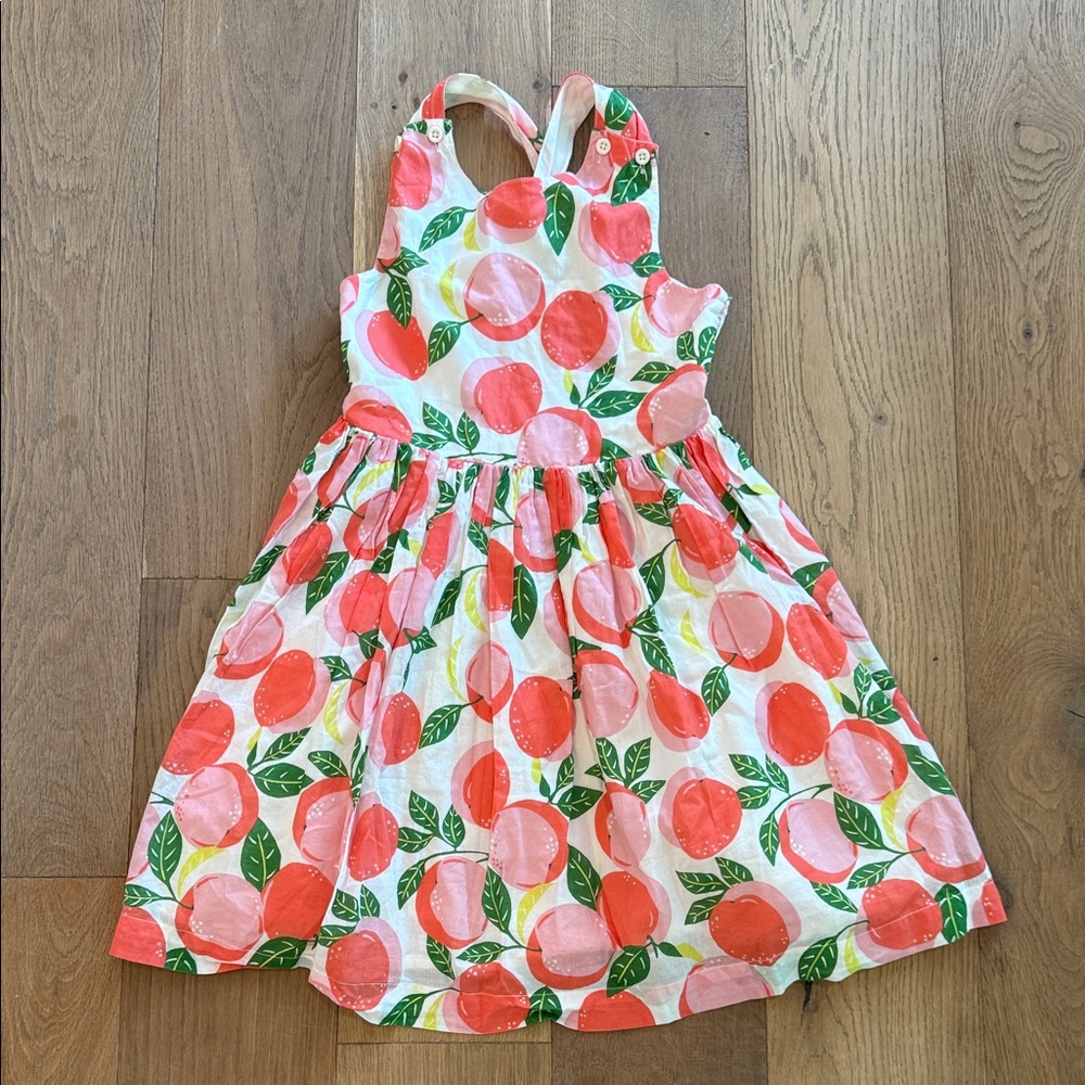 Mini Boden Cross-Back Dress Peach Pattern - 8/9